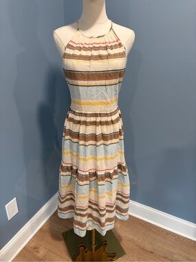 DKNY Striped Midi Dress Size 6 Tiered Summer Sundress Lightweight